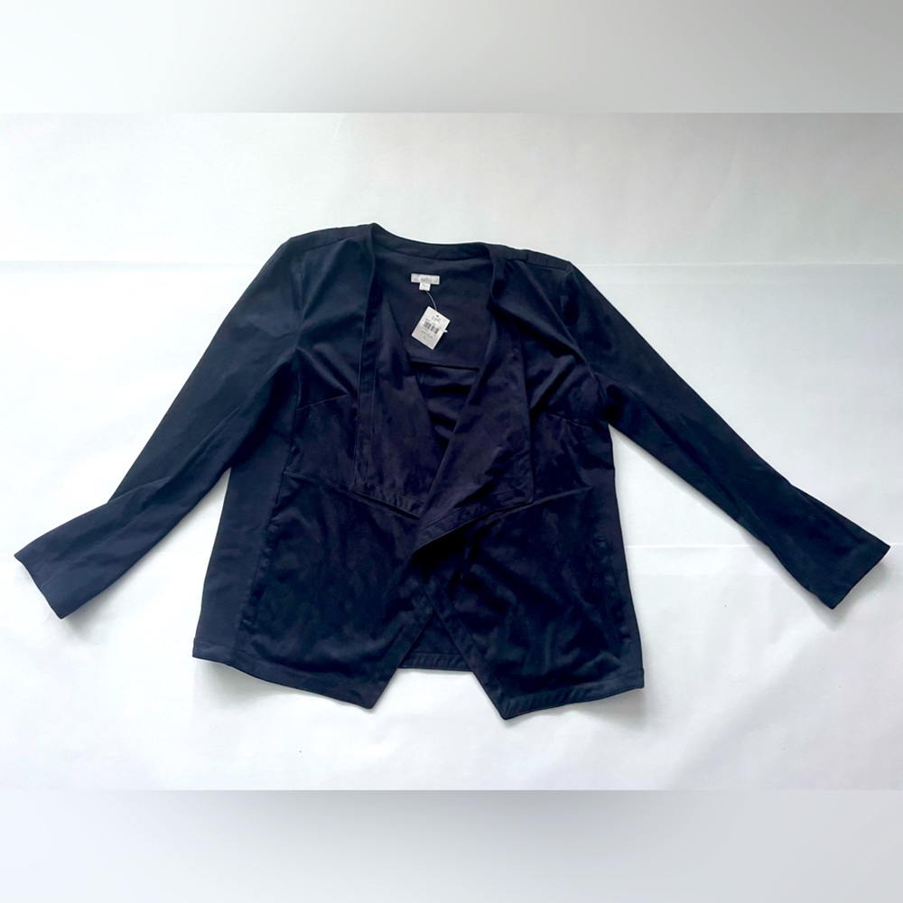 NWT navy blue J. Jill faux suede soft drape cardigan jacket blazer large L
